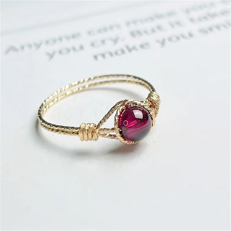 14K Gold  Natural Garnet Ring | Handmade Boho Knuckle Ring for Women